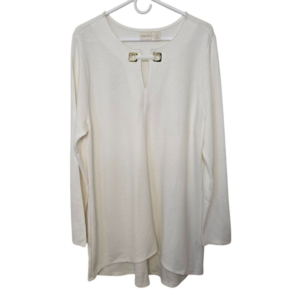 Chico's Long‎ Lined Buttery Soft Tunic Old Money Preppy XL Plus